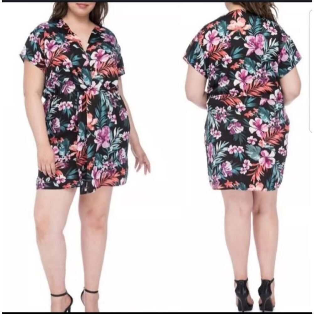Bobeau Aniyah Surplice Black Floral Dress Size 2XL